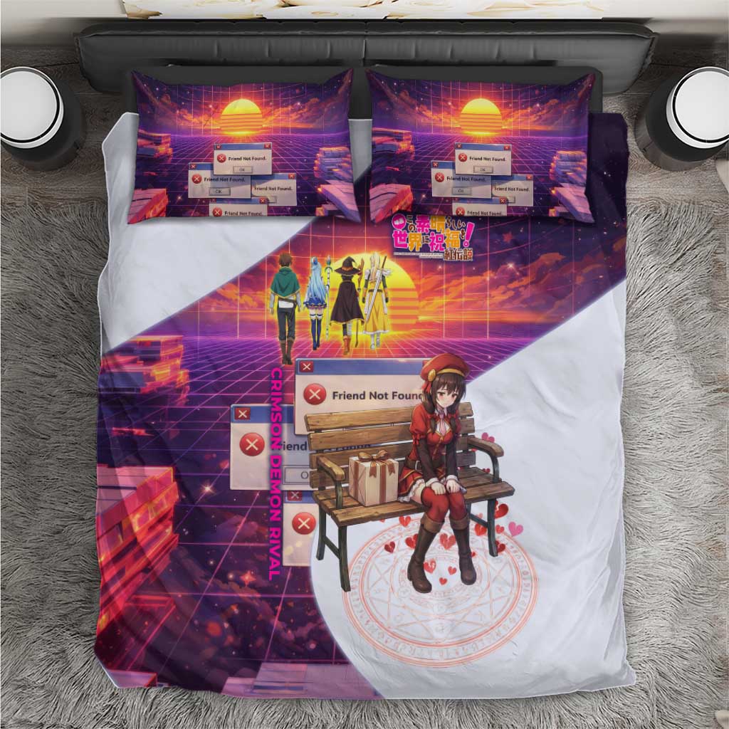 Friend Not Found Konosuba Tribute Bedding Set Vaporwave Digital Nostalgia Style