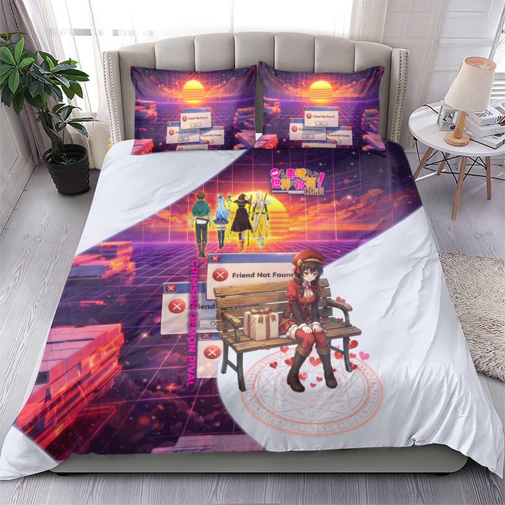 Friend Not Found Konosuba Tribute Bedding Set Vaporwave Digital Nostalgia Style