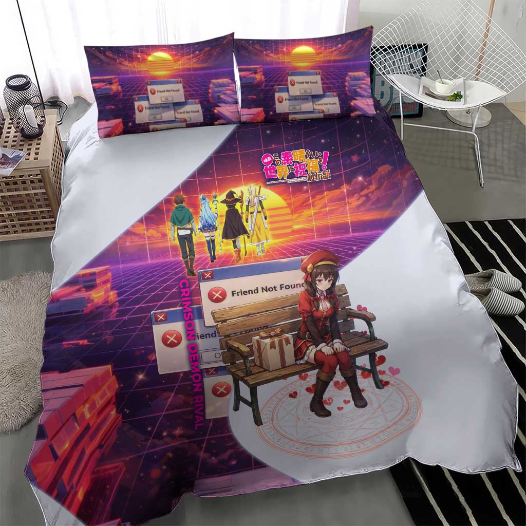 Friend Not Found Konosuba Tribute Bedding Set Vaporwave Digital Nostalgia Style