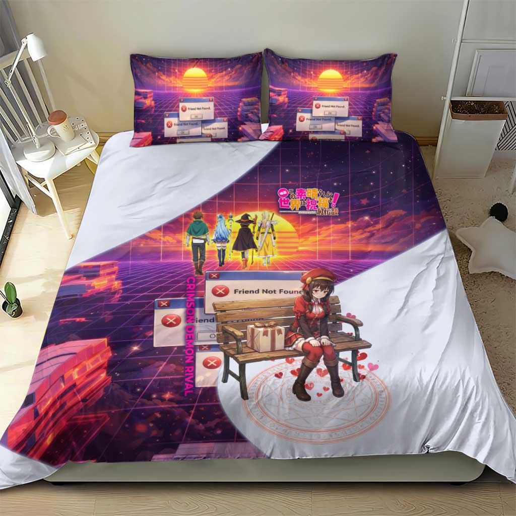 Friend Not Found Konosuba Tribute Bedding Set Vaporwave Digital Nostalgia Style