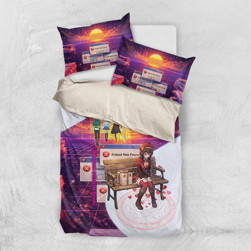 Friend Not Found Konosuba Tribute Bedding Set Vaporwave Digital Nostalgia Style