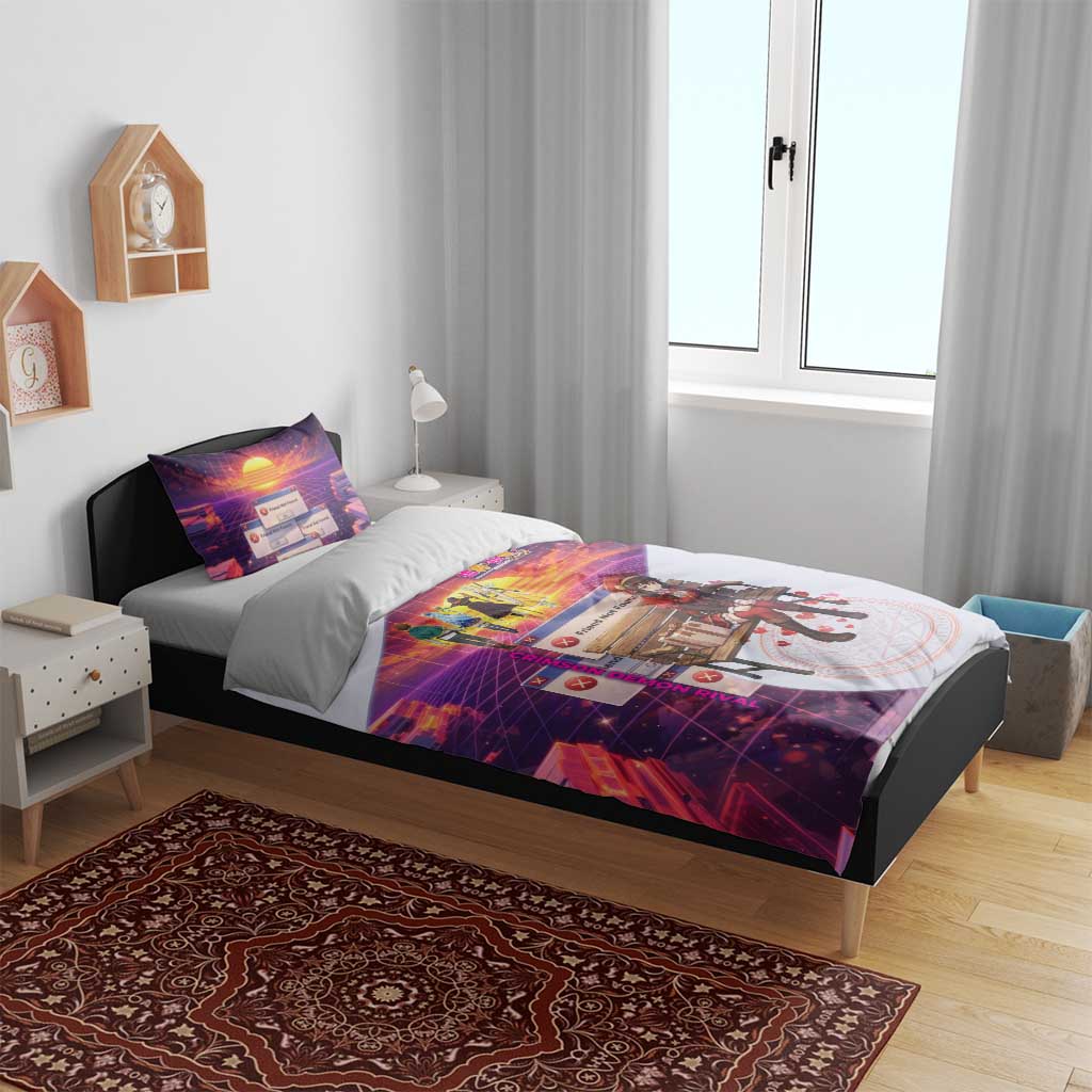 Friend Not Found Konosuba Tribute Bedding Set Vaporwave Digital Nostalgia Style