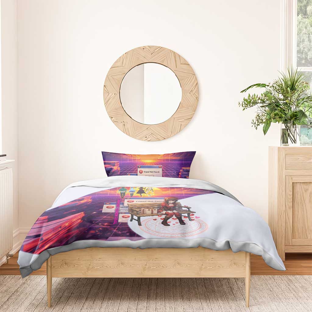Friend Not Found Konosuba Tribute Bedding Set Vaporwave Digital Nostalgia Style