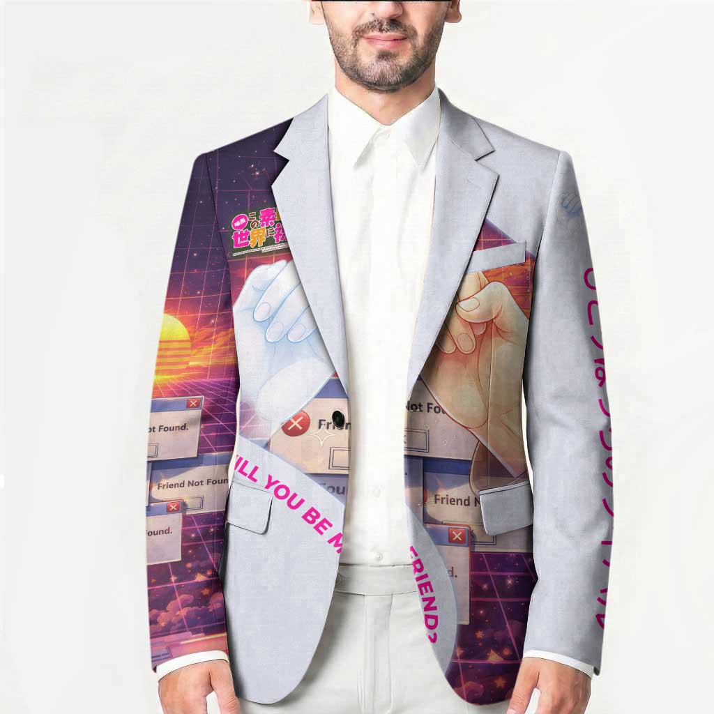 Friend Not Found Konosuba Tribute Blazer Vaporwave Digital Nostalgia Style