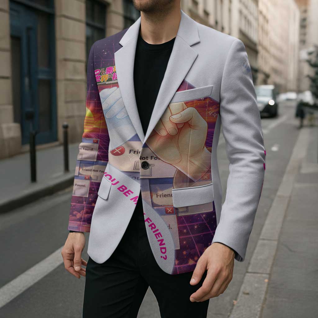 Friend Not Found Konosuba Tribute Blazer Vaporwave Digital Nostalgia Style