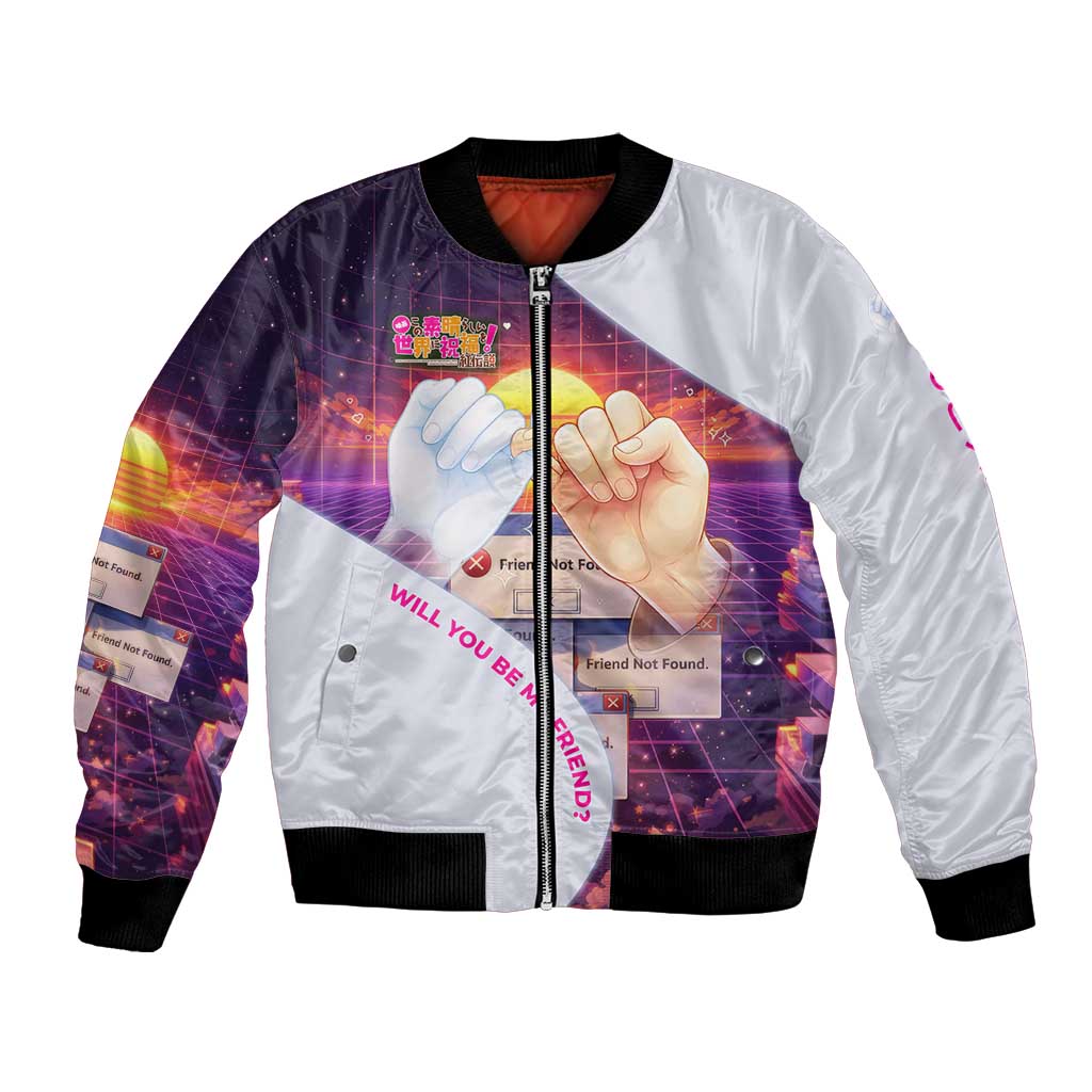 Friend Not Found Konosuba Tribute Bomber Jacket Vaporwave Digital Nostalgia Style