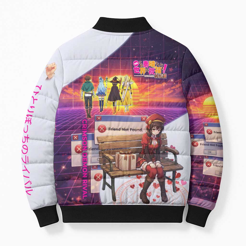 Friend Not Found Konosuba Tribute Bomber Puffer Jacket Vaporwave Digital Nostalgia Style