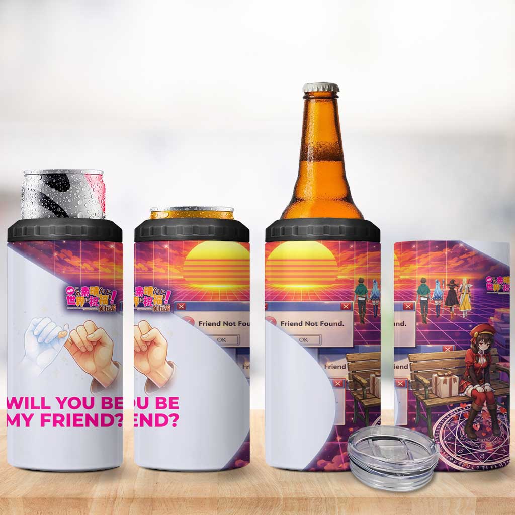Friend Not Found Konosuba Tribute 4 in 1 Can Cooler Tumbler Vaporwave Digital Nostalgia Style