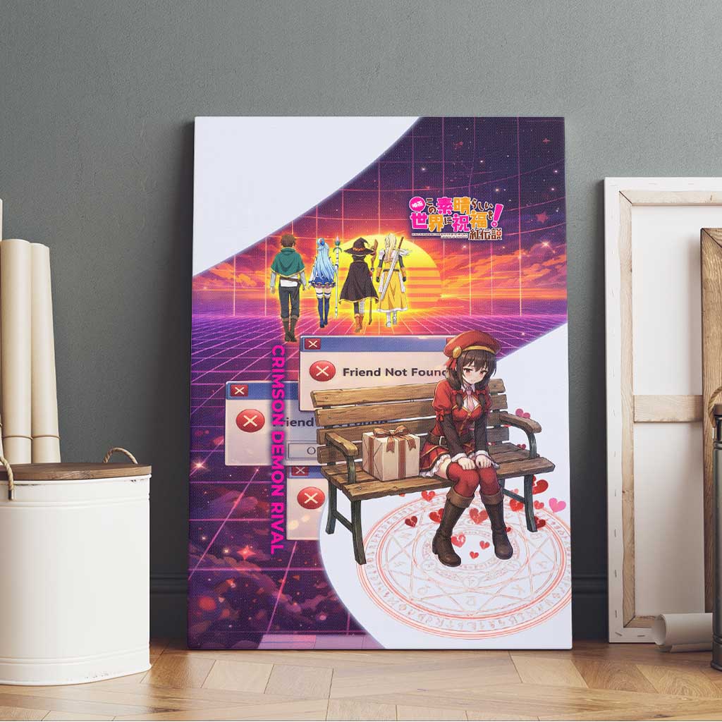 Friend Not Found Konosuba Tribute Canvas Wall Art Vaporwave Digital Nostalgia Style