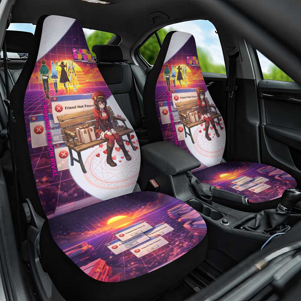 Friend Not Found Konosuba Tribute Car Seat Cover Vaporwave Digital Nostalgia Style