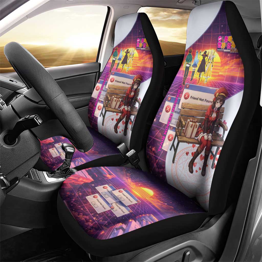 Friend Not Found Konosuba Tribute Car Seat Cover Vaporwave Digital Nostalgia Style