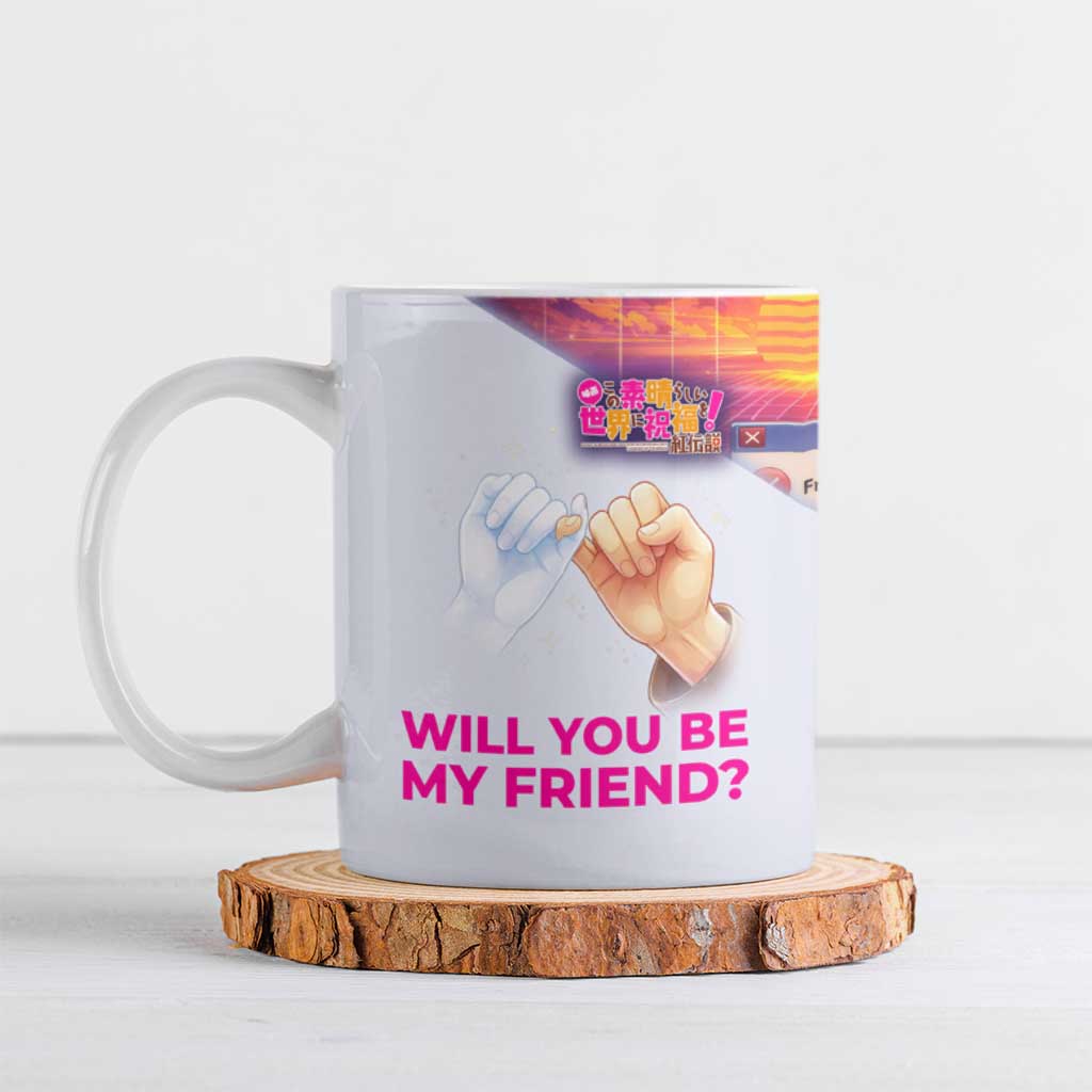 Friend Not Found Konosuba Tribute Ceramic Mug Vaporwave Digital Nostalgia Style