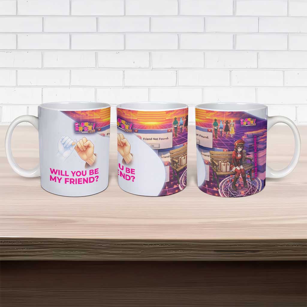 Friend Not Found Konosuba Tribute Ceramic Mug Vaporwave Digital Nostalgia Style