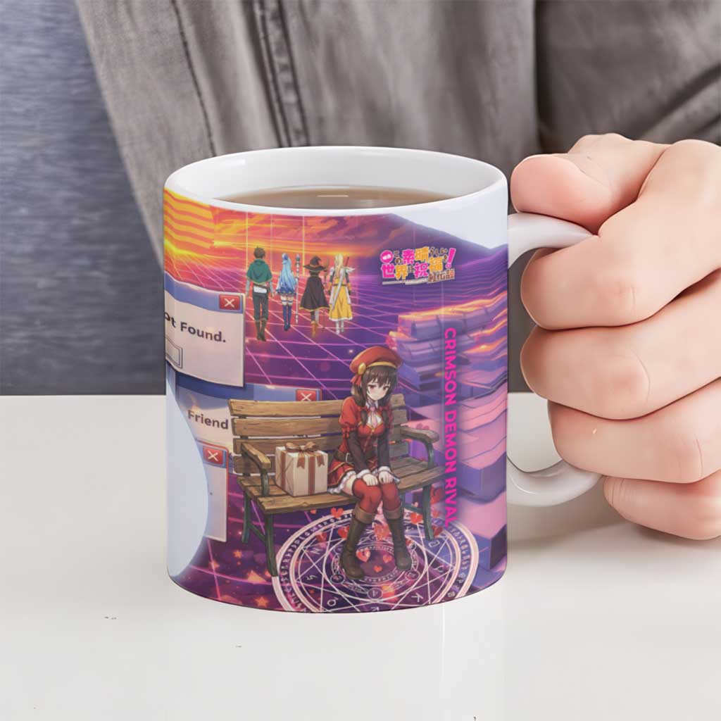 Friend Not Found Konosuba Tribute Ceramic Mug Vaporwave Digital Nostalgia Style