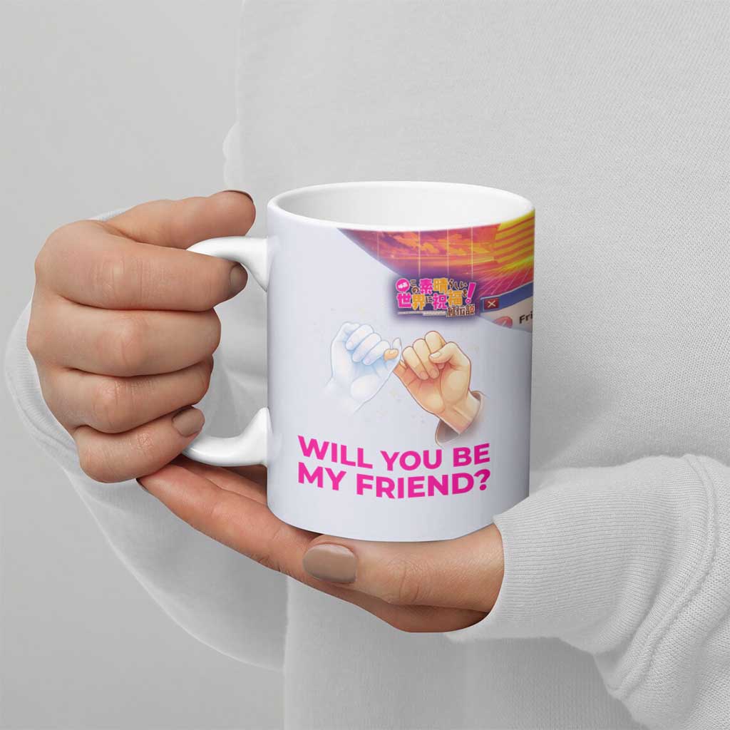 Friend Not Found Konosuba Tribute Ceramic Mug Vaporwave Digital Nostalgia Style