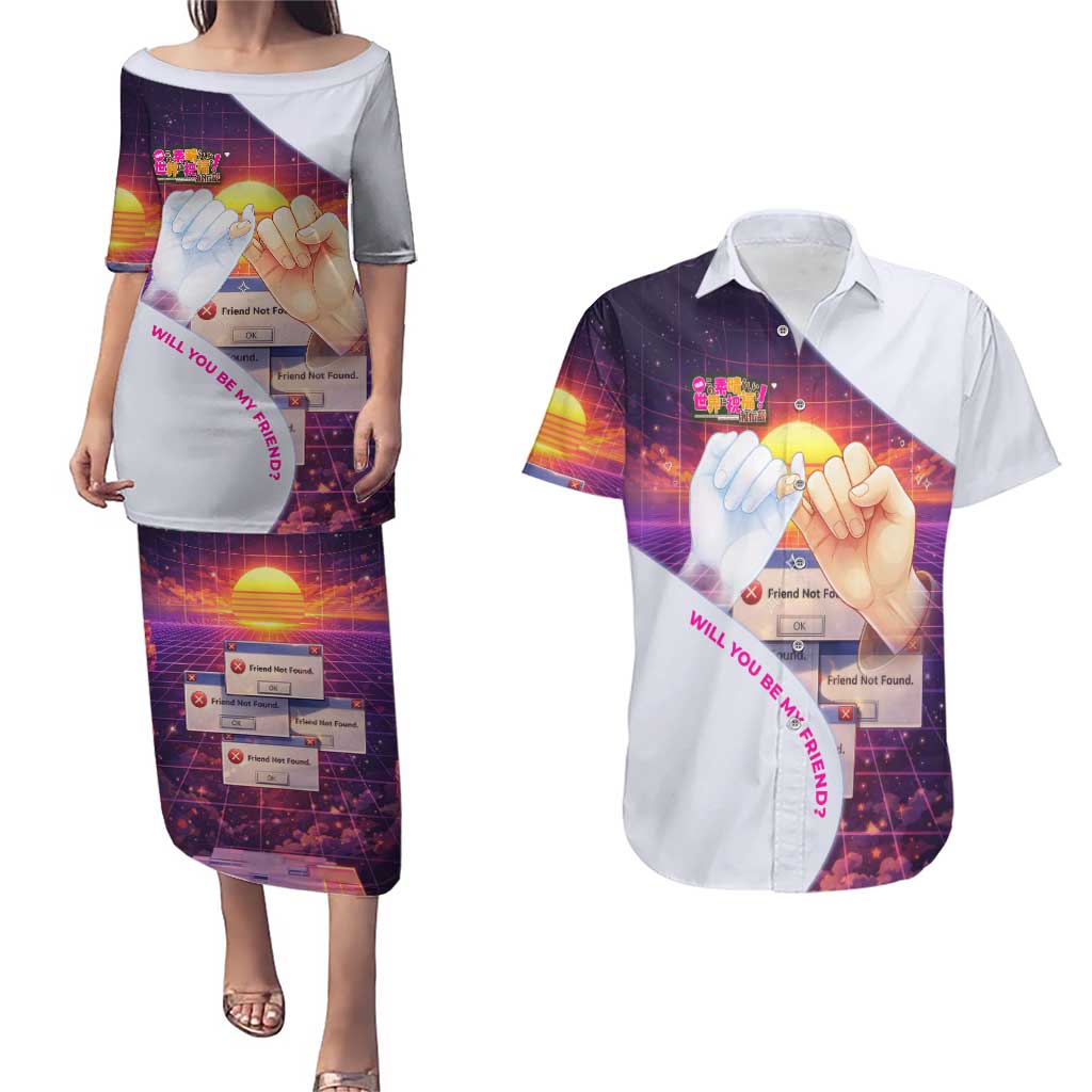 Friend Not Found Konosuba Tribute Couples Matching Puletasi and Hawaiian Shirt Vaporwave Digital Nostalgia Style