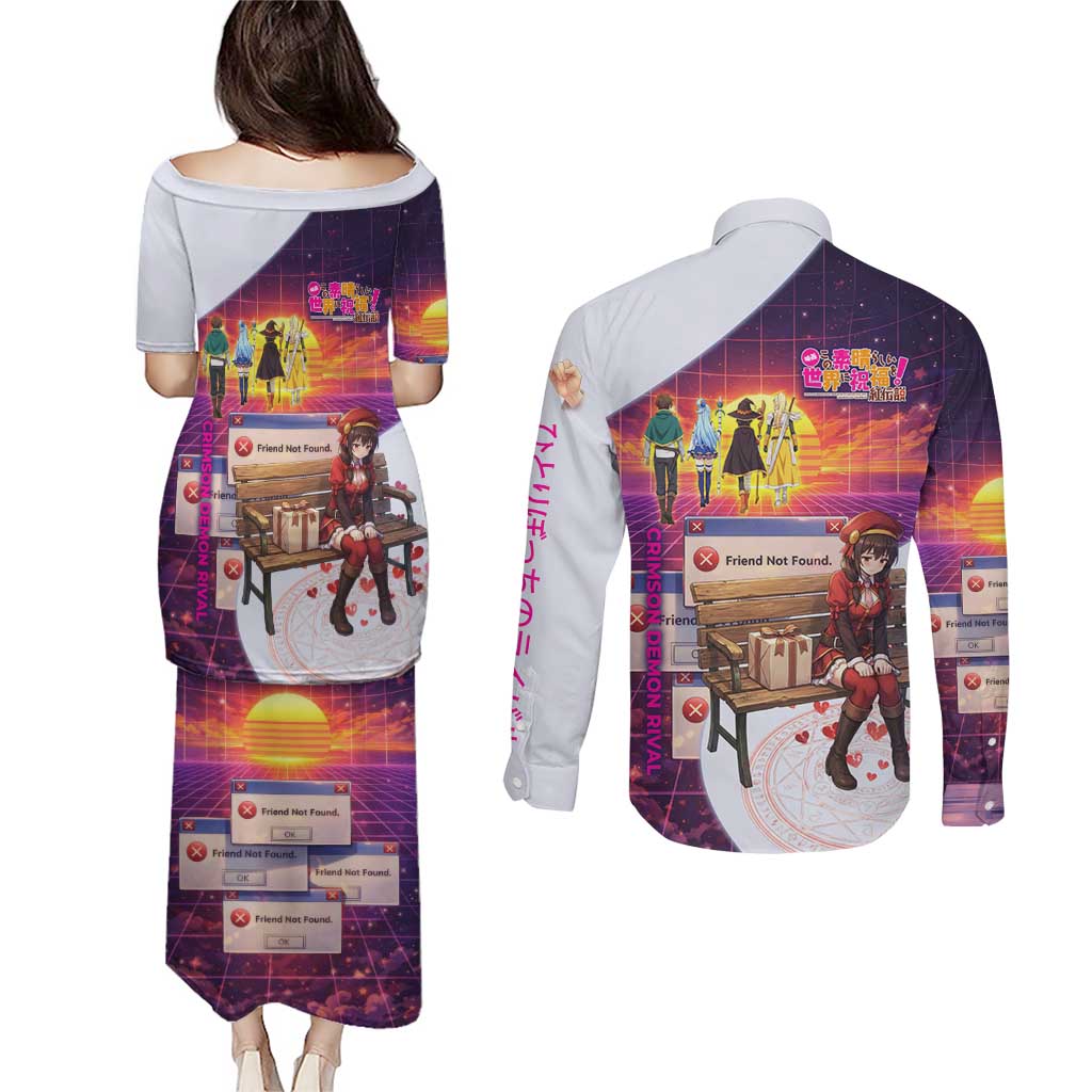 Friend Not Found Konosuba Tribute Couples Matching Puletasi and Long Sleeve Button Shirt Vaporwave Digital Nostalgia Style