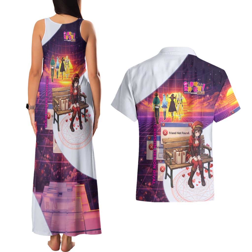 Friend Not Found Konosuba Tribute Couples Matching Tank Maxi Dress and Hawaiian Shirt Vaporwave Digital Nostalgia Style