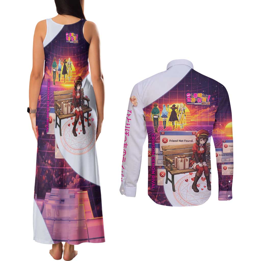 Friend Not Found Konosuba Tribute Couples Matching Tank Maxi Dress and Long Sleeve Button Shirt Vaporwave Digital Nostalgia Style