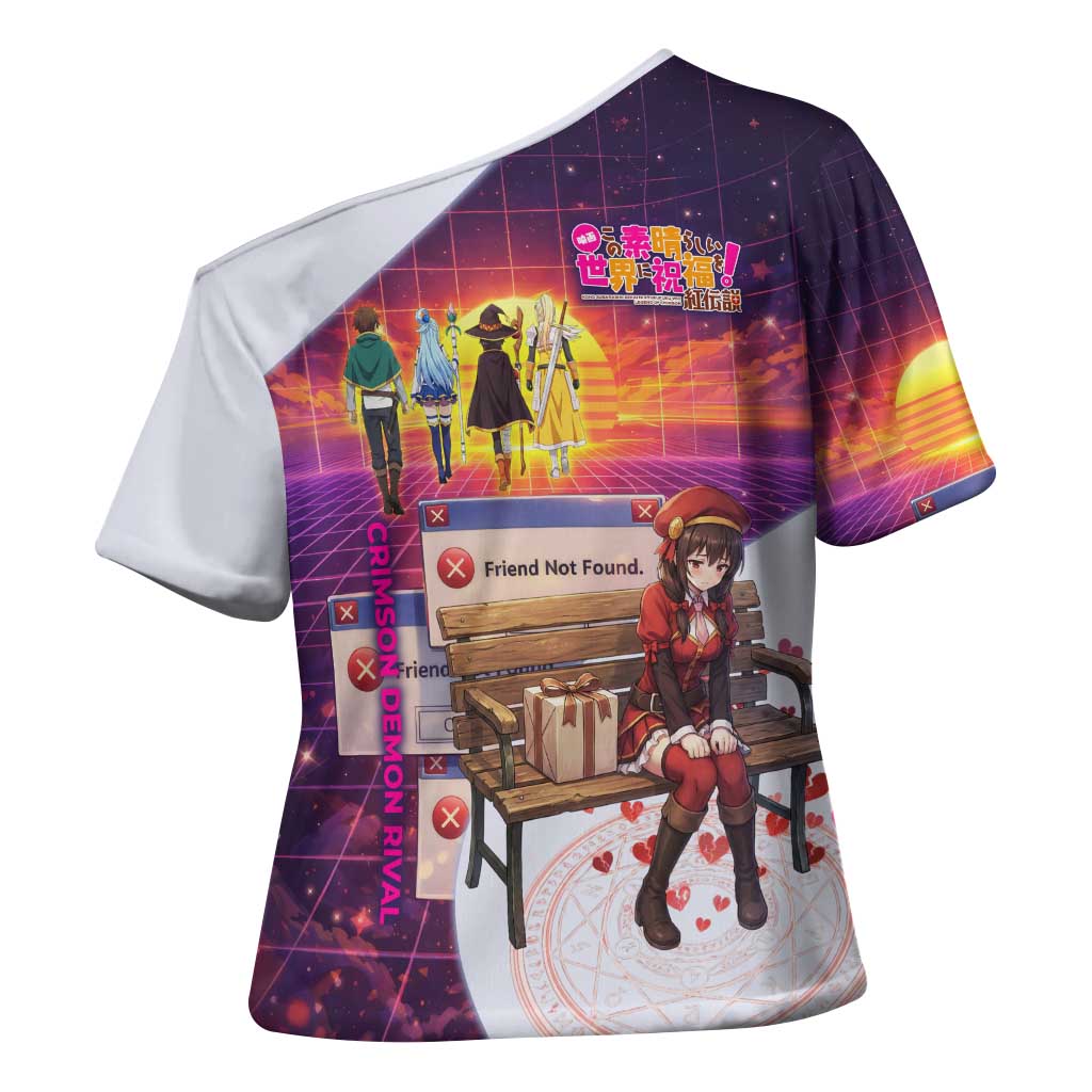 Friend Not Found Konosuba Tribute Cross Shoulder Shirt Vaporwave Digital Nostalgia Style