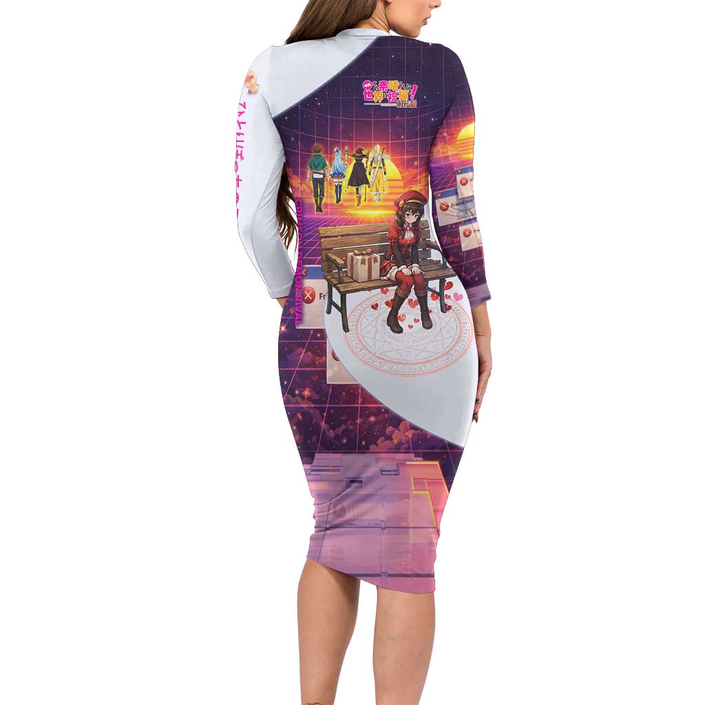 Friend Not Found Konosuba Tribute Family Matching Long Sleeve Bodycon Dress and Hawaiian Shirt Vaporwave Digital Nostalgia Style