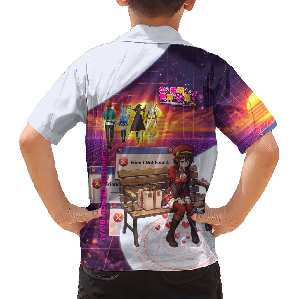 Friend Not Found Konosuba Tribute Family Matching Off The Shoulder Long Sleeve Dress and Hawaiian Shirt Vaporwave Digital Nostalgia Style