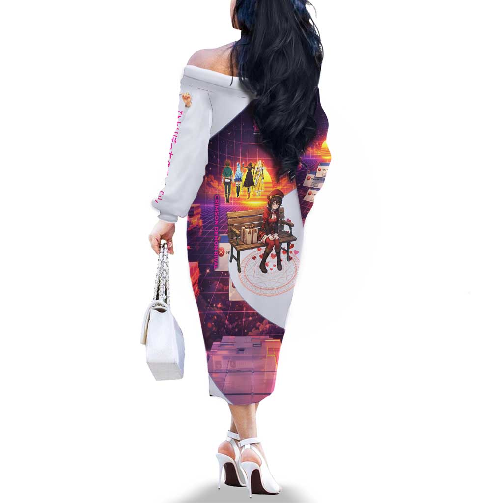 Friend Not Found Konosuba Tribute Family Matching Off The Shoulder Long Sleeve Dress and Hawaiian Shirt Vaporwave Digital Nostalgia Style