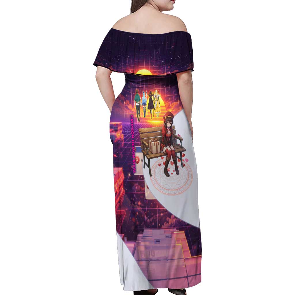 Friend Not Found Konosuba Tribute Family Matching Off Shoulder Maxi Dress and Hawaiian Shirt Vaporwave Digital Nostalgia Style