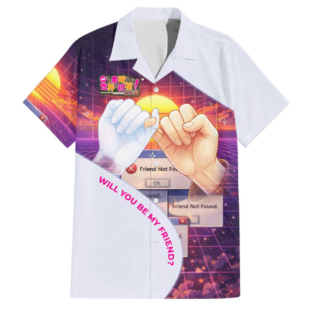 Friend Not Found Konosuba Tribute Family Matching Off Shoulder Short Dress and Hawaiian Shirt Vaporwave Digital Nostalgia Style