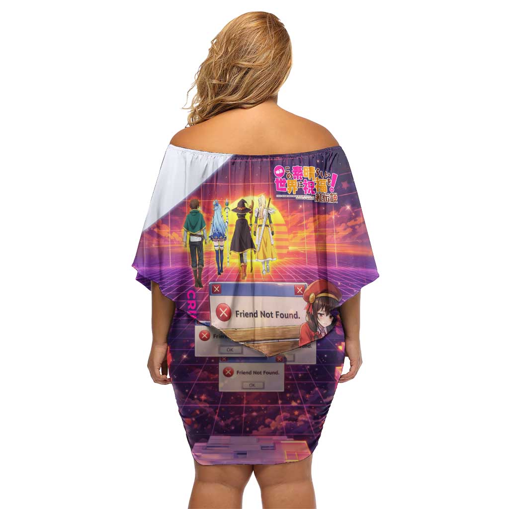 Friend Not Found Konosuba Tribute Family Matching Off Shoulder Short Dress and Hawaiian Shirt Vaporwave Digital Nostalgia Style