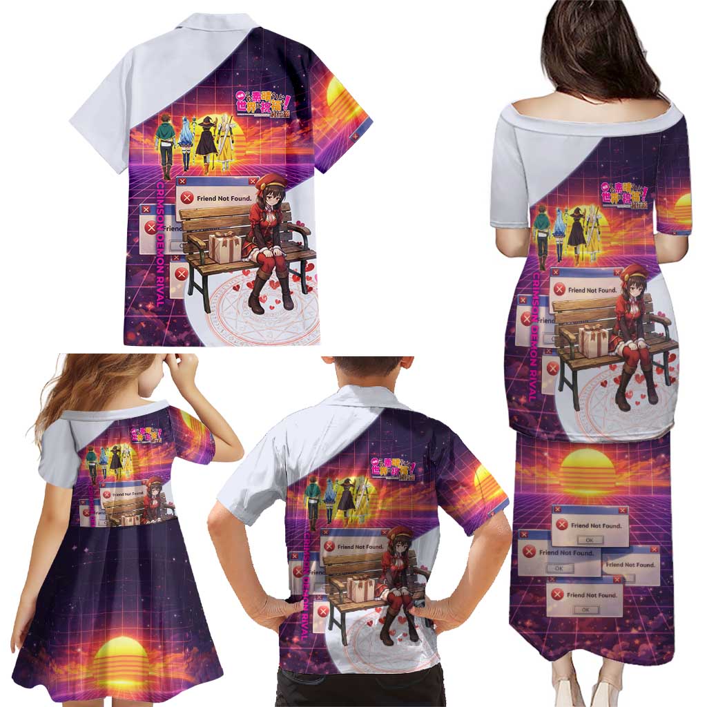 Friend Not Found Konosuba Tribute Family Matching Puletasi and Hawaiian Shirt Vaporwave Digital Nostalgia Style