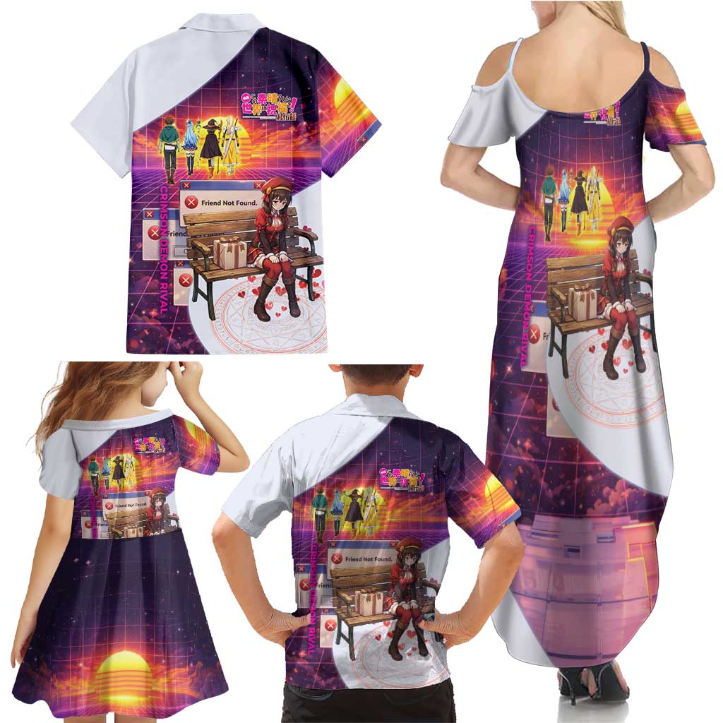 Friend Not Found Konosuba Tribute Family Matching Summer Maxi Dress and Hawaiian Shirt Vaporwave Digital Nostalgia Style