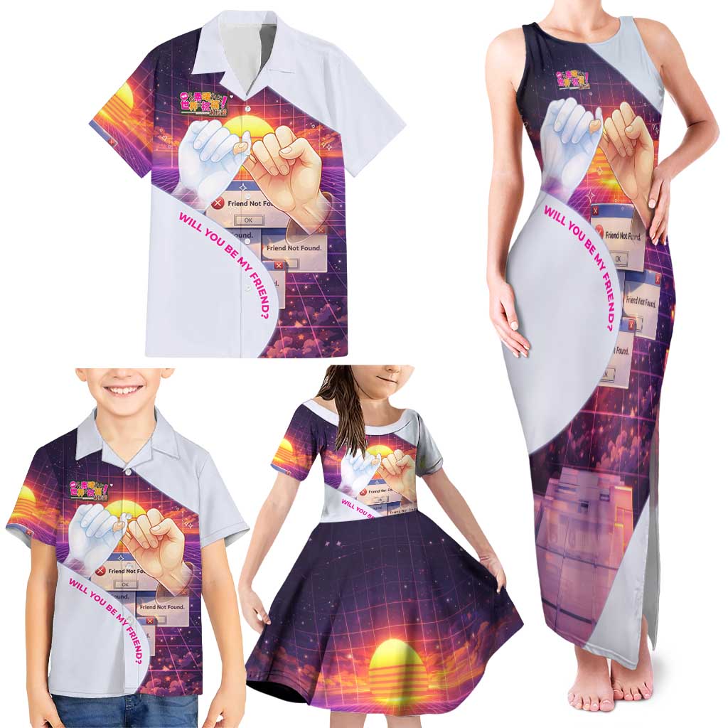 Friend Not Found Konosuba Tribute Family Matching Tank Maxi Dress and Hawaiian Shirt Vaporwave Digital Nostalgia Style