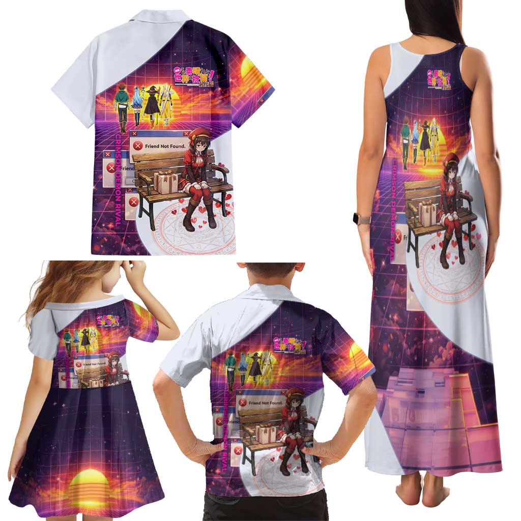 Friend Not Found Konosuba Tribute Family Matching Tank Maxi Dress and Hawaiian Shirt Vaporwave Digital Nostalgia Style