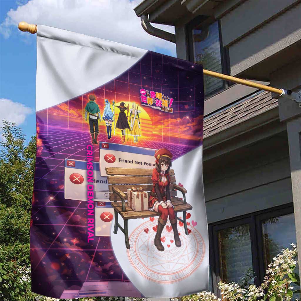 Friend Not Found Konosuba Tribute Garden Flag Vaporwave Digital Nostalgia Style