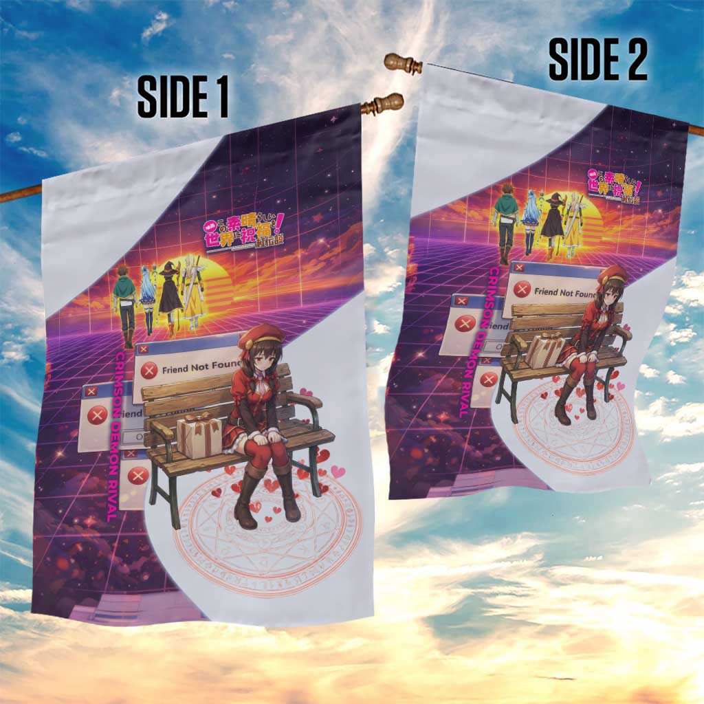 Friend Not Found Konosuba Tribute Garden Flag Vaporwave Digital Nostalgia Style