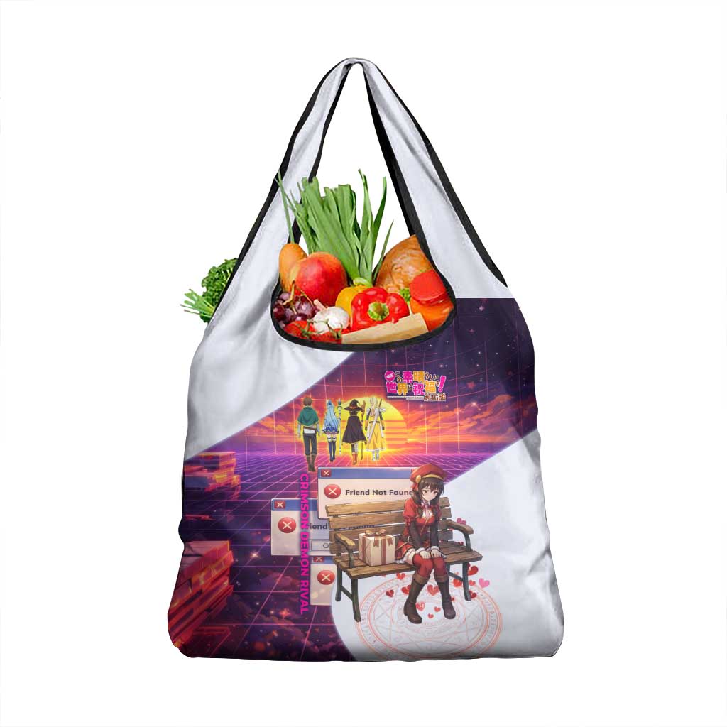 Friend Not Found Konosuba Tribute Grocery Bag Vaporwave Digital Nostalgia Style