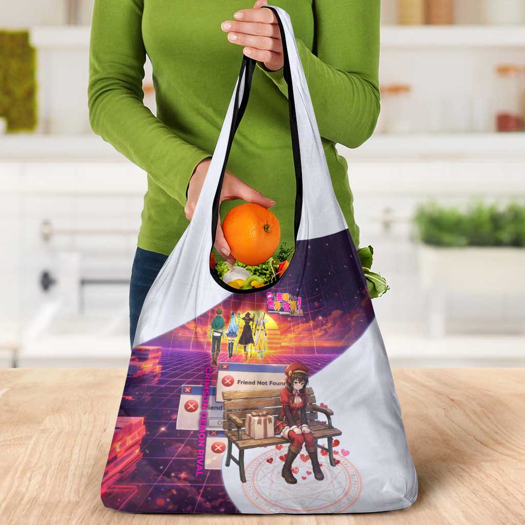 Friend Not Found Konosuba Tribute Grocery Bag Vaporwave Digital Nostalgia Style