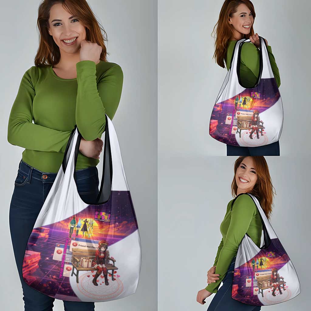 Friend Not Found Konosuba Tribute Grocery Bag Vaporwave Digital Nostalgia Style