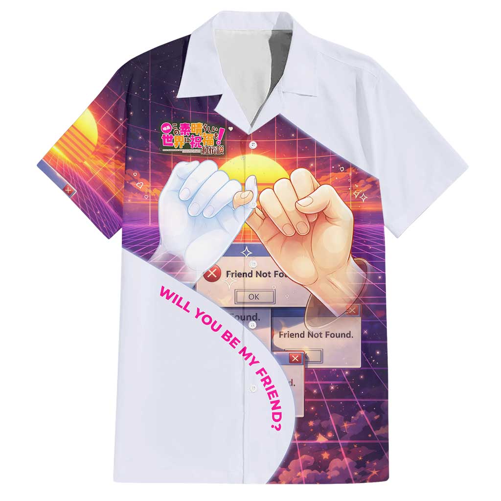 Friend Not Found Konosuba Tribute Hawaiian Shirt Vaporwave Digital Nostalgia Style