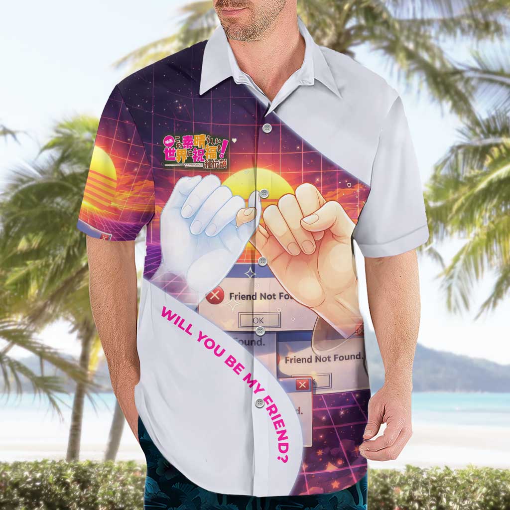 Friend Not Found Konosuba Tribute Hawaiian Shirt Vaporwave Digital Nostalgia Style