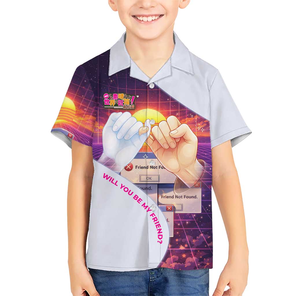 Friend Not Found Konosuba Tribute Hawaiian Shirt Vaporwave Digital Nostalgia Style