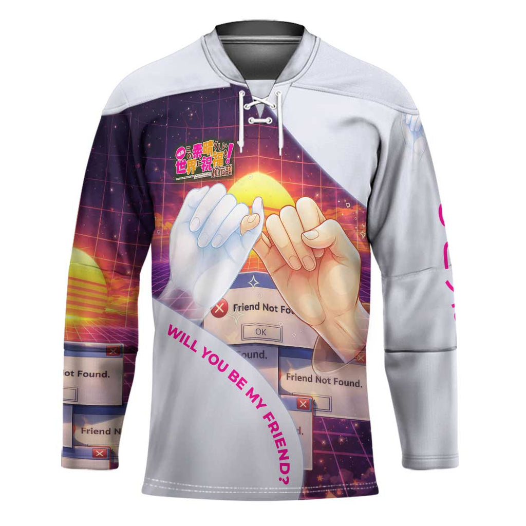 Friend Not Found Konosuba Tribute Hockey Jersey Vaporwave Digital Nostalgia Style