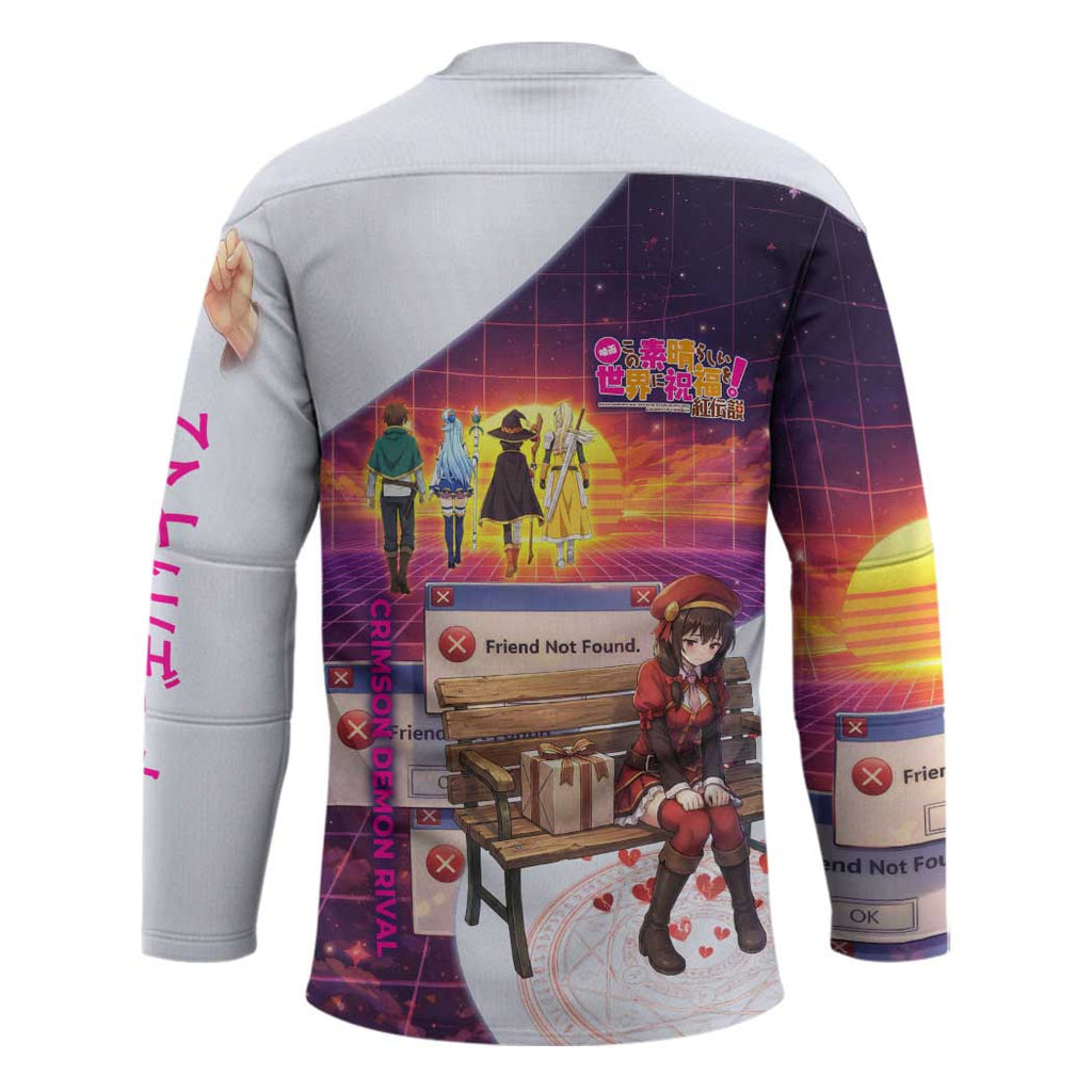 Friend Not Found Konosuba Tribute Hockey Jersey Vaporwave Digital Nostalgia Style