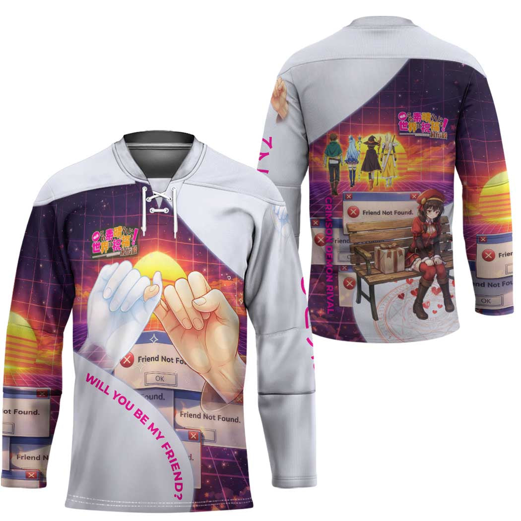 Friend Not Found Konosuba Tribute Hockey Jersey Vaporwave Digital Nostalgia Style