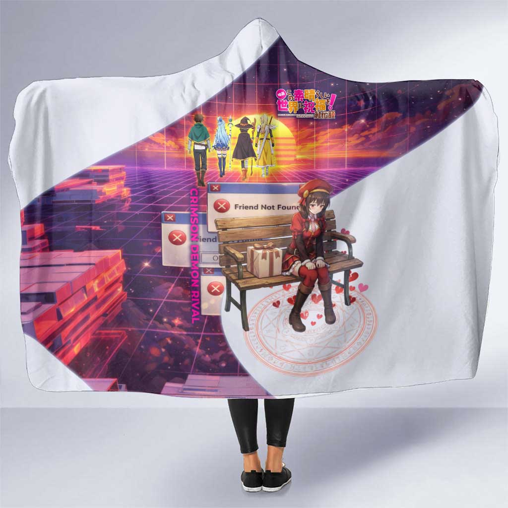 Friend Not Found Konosuba Tribute Hooded Blanket Vaporwave Digital Nostalgia Style