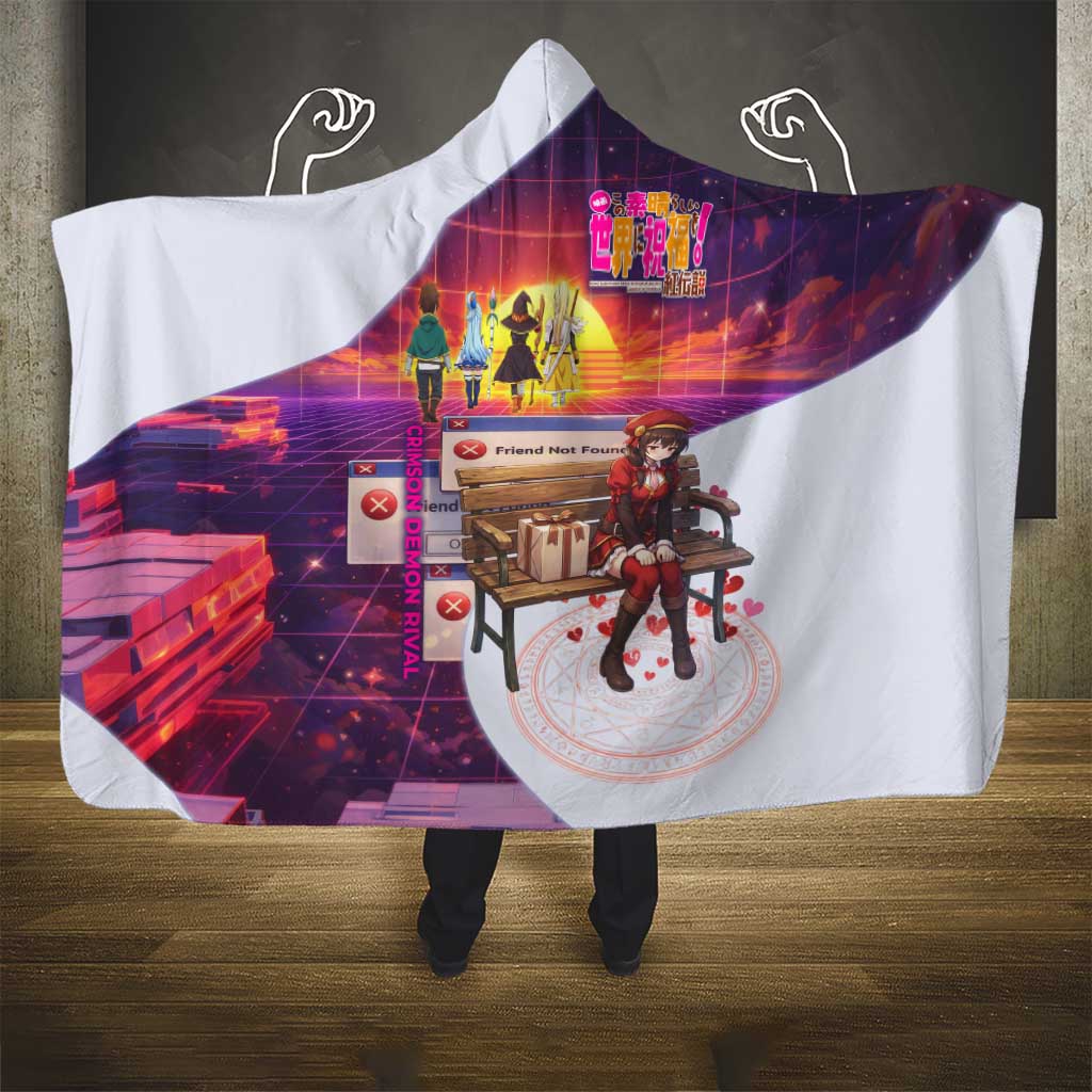 Friend Not Found Konosuba Tribute Hooded Blanket Vaporwave Digital Nostalgia Style
