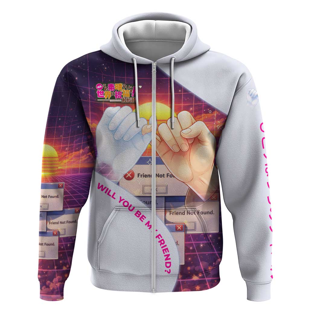 Friend Not Found Konosuba Tribute Hoodie Vaporwave Digital Nostalgia Style