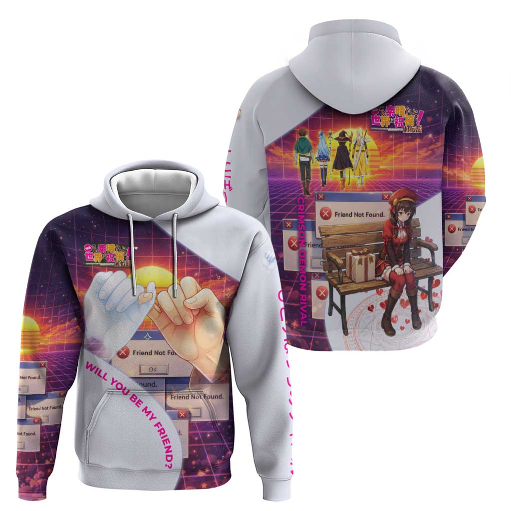 Friend Not Found Konosuba Tribute Hoodie Vaporwave Digital Nostalgia Style