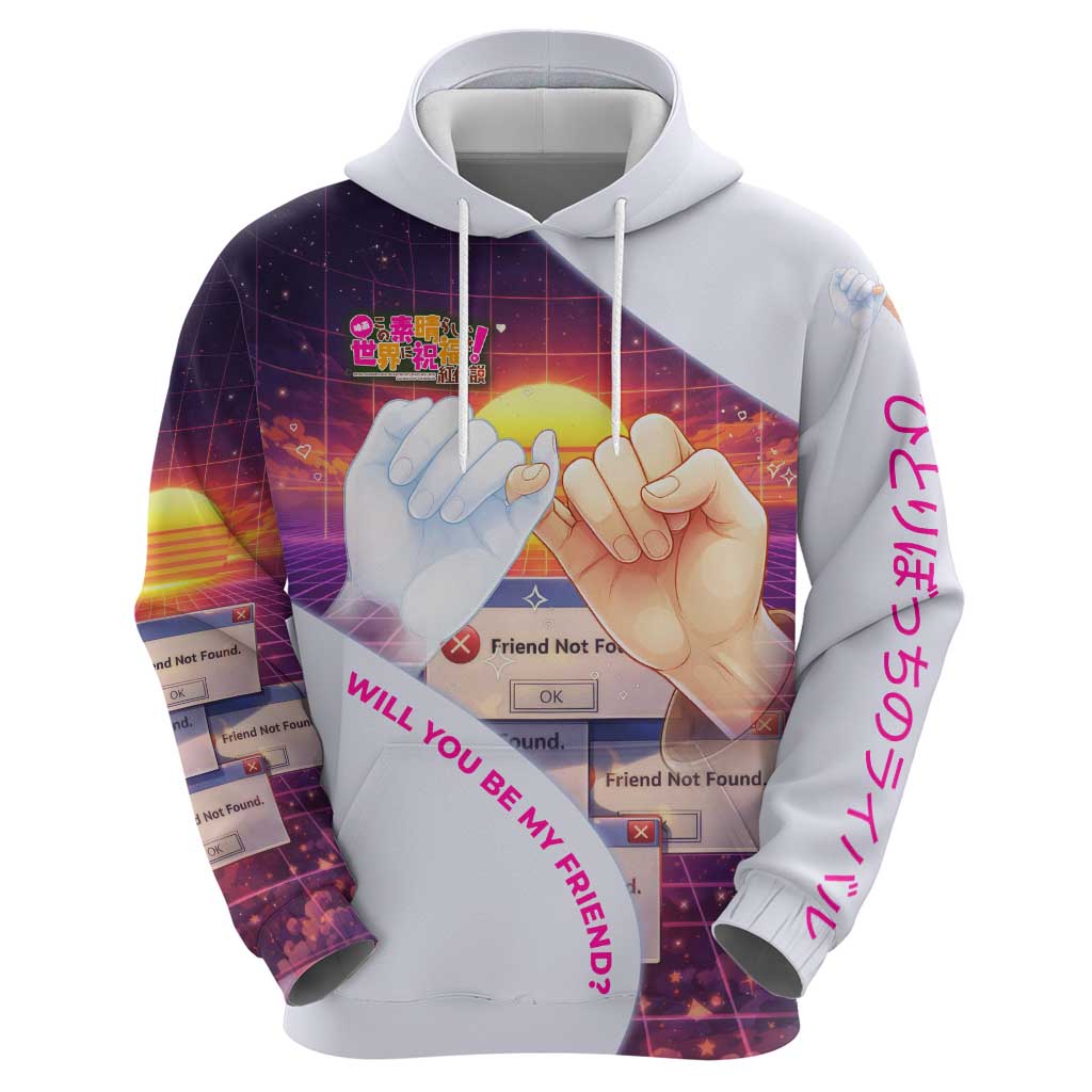 Friend Not Found Konosuba Tribute Hoodie Vaporwave Digital Nostalgia Style